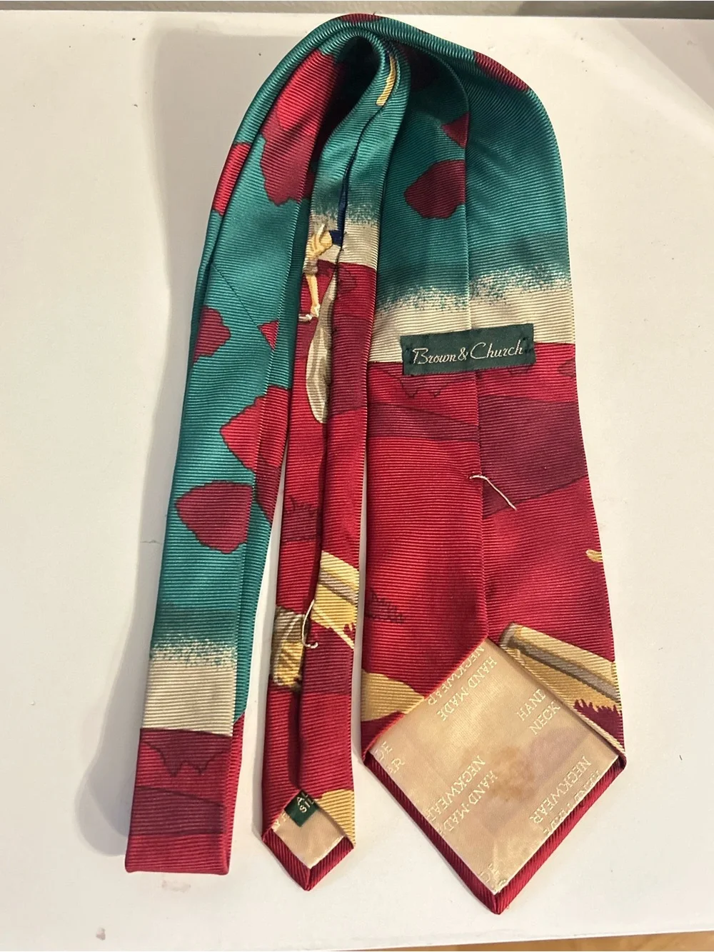 Vintage Men's Silk Novelty Golf Tie Burgundy Teal Beige Repp Rep Woven 1920’s